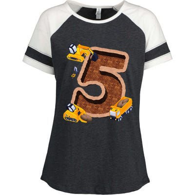 Im 5 and Digging It Dirty 5th -Y Excavator 5th Birthday Enza Ladies Jersey Colorblock Tee