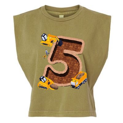 Im 5 and Digging It Dirty 5th -Y Excavator 5th Birthday Garment-Dyed Women's Muscle Tee