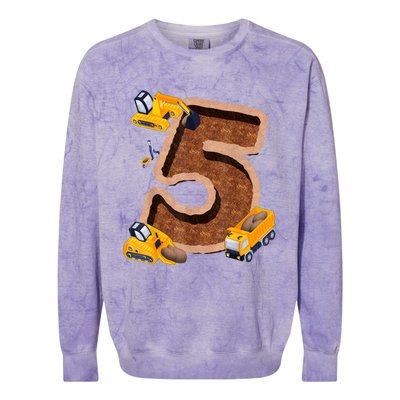 Im 5 And Digging It Dirty 5th Y Excavator 5th Birthday Boy Colorblast Crewneck Sweatshirt