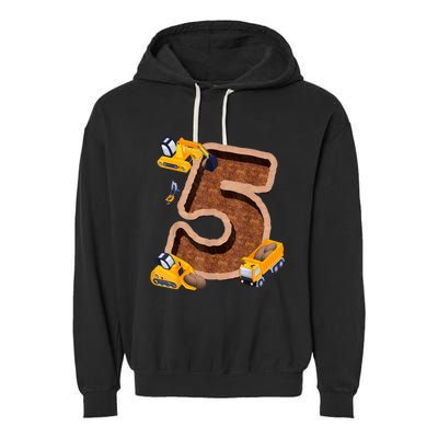 Im 5 And Digging It Dirty 5th Y Excavator 5th Birthday Boy Garment-Dyed Fleece Hoodie