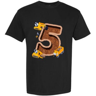 Im 5 And Digging It Dirty 5th Y Excavator 5th Birthday Boy Garment-Dyed Heavyweight T-Shirt