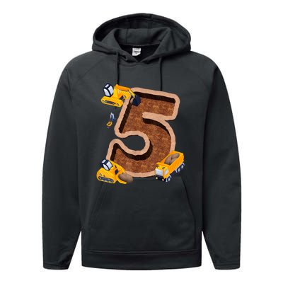 Im 5 And Digging It Dirty 5th Y Excavator 5th Birthday Boy Performance Fleece Hoodie