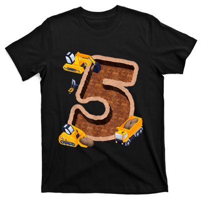 Im 5 And Digging It Dirty 5th Y Excavator 5th Birthday Boy T-Shirt