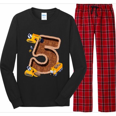 Im 5 And Digging It Dirty 5th Y Excavator 5th Birthday Boy Long Sleeve Pajama Set