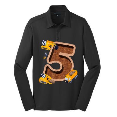 Im 5 And Digging It Dirty 5th Y Excavator 5th Birthday Boy Silk Touch Performance Long Sleeve Polo