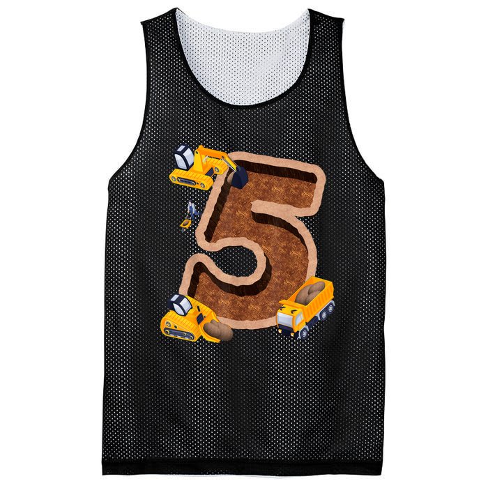 Im 5 And Digging It Dirty 5th Y Excavator 5th Birthday Boy Mesh Reversible Basketball Jersey Tank