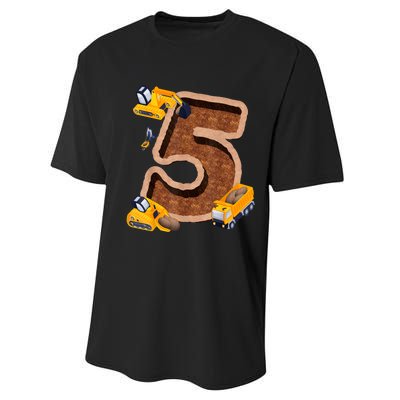 Im 5 And Digging It Dirty 5th Y Excavator 5th Birthday Boy Performance Sprint T-Shirt