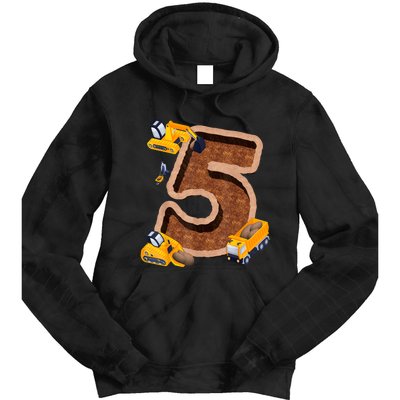 Im 5 And Digging It Dirty 5th Y Excavator 5th Birthday Boy Tie Dye Hoodie