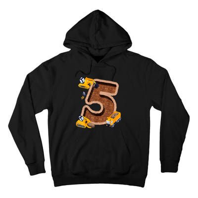 Im 5 And Digging It Dirty 5th Y Excavator 5th Birthday Boy Tall Hoodie