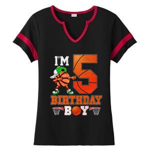 I'm 5 Birthday for 5 years old Basket Ball style Ladies Halftime Notch Neck Tee