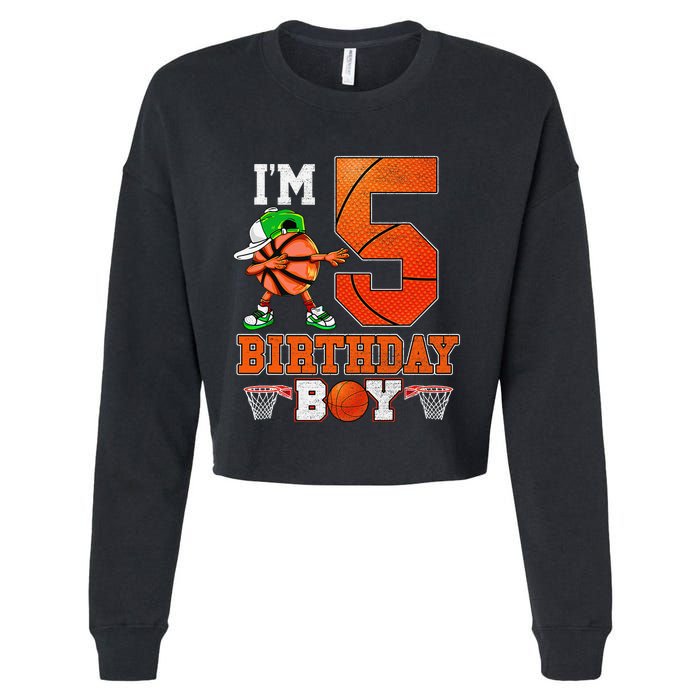 I'm 5 Birthday for 5 years old Basket Ball style Cropped Pullover Crew