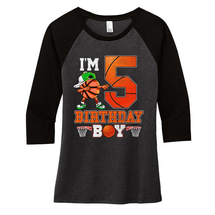 I'm 5 Birthday for 5 years old Basket Ball style Women's Tri-Blend 3/4-Sleeve Raglan Shirt