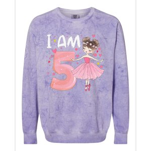 IAm 5 Fifth Birthday Party Dancing Pink Ballerina Colorblast Crewneck Sweatshirt