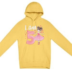 IAm 5 Fifth Birthday Party Dancing Pink Ballerina Premium Pullover Hoodie