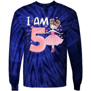 IAm 5 Fifth Birthday Party Dancing Pink Ballerina Tie-Dye Long Sleeve Shirt