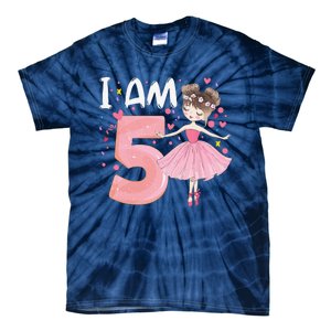 IAm 5 Fifth Birthday Party Dancing Pink Ballerina Tie-Dye T-Shirt