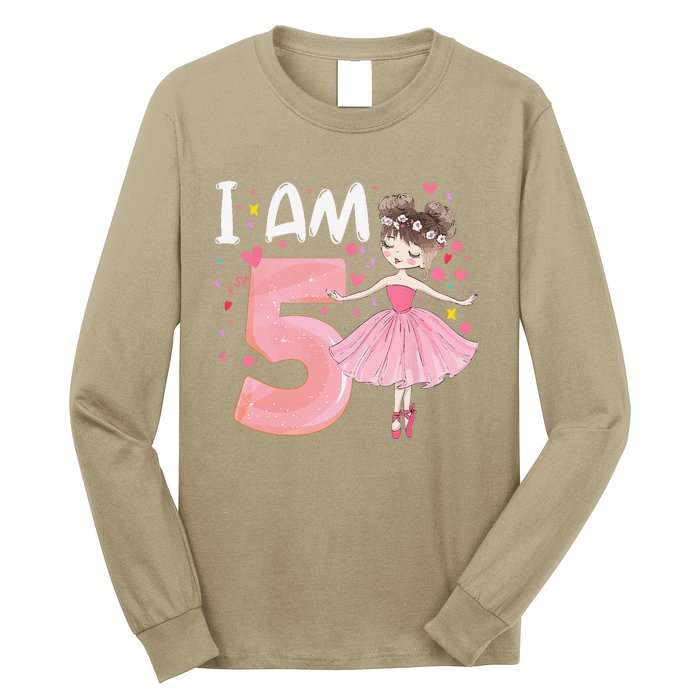 IAm 5 Fifth Birthday Party Dancing Pink Ballerina Long Sleeve Shirt