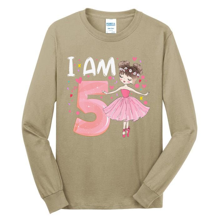 IAm 5 Fifth Birthday Party Dancing Pink Ballerina Tall Long Sleeve T-Shirt