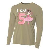 IAm 5 Fifth Birthday Party Dancing Pink Ballerina Cooling Performance Long Sleeve Crew