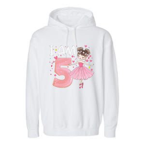 IAm 5 Fifth Birthday Party Dancing Pink Ballerina Garment-Dyed Fleece Hoodie