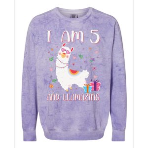 I'm 5 Llamazing Alpaca Llama Happy 5th Birthday Colorblast Crewneck Sweatshirt