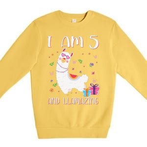 I'm 5 Llamazing Alpaca Llama Happy 5th Birthday Premium Crewneck Sweatshirt