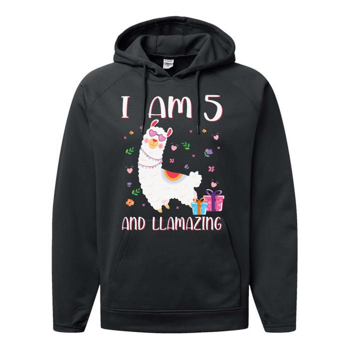 I'm 5 Llamazing Alpaca Llama Happy 5th Birthday Performance Fleece Hoodie