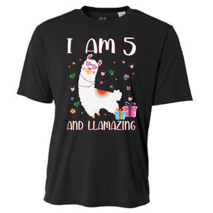 I'm 5 Llamazing Alpaca Llama Happy 5th Birthday Cooling Performance Crew T-Shirt