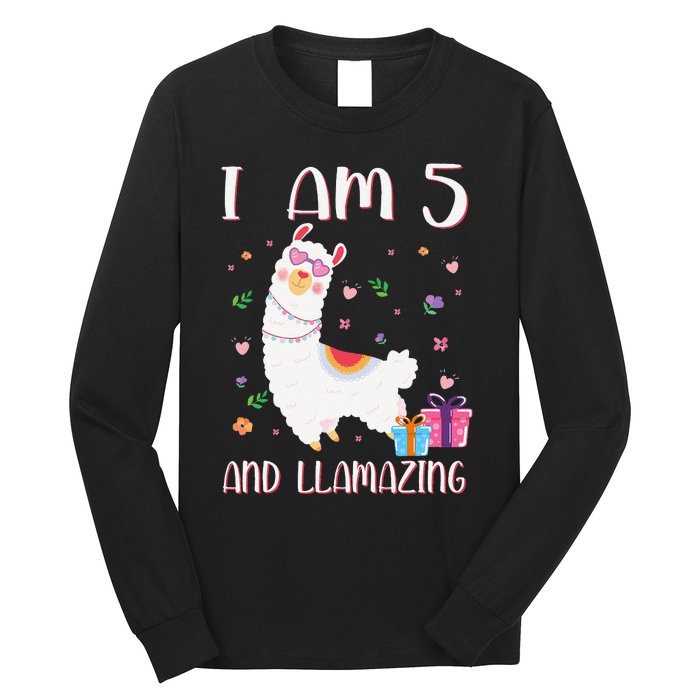 I'm 5 Llamazing Alpaca Llama Happy 5th Birthday Long Sleeve Shirt