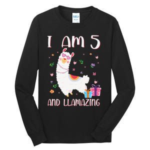 I'm 5 Llamazing Alpaca Llama Happy 5th Birthday Tall Long Sleeve T-Shirt