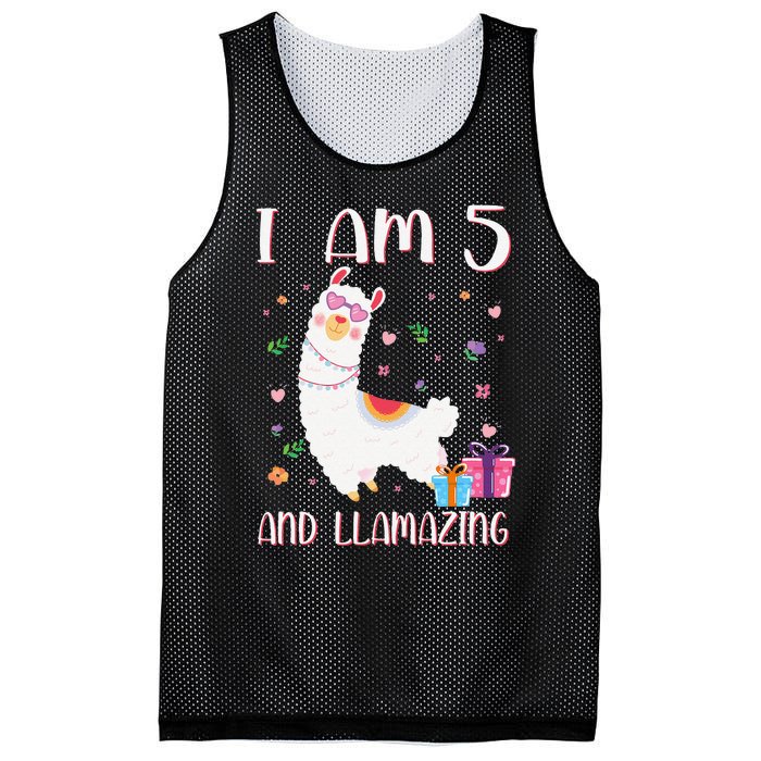 I'm 5 Llamazing Alpaca Llama Happy 5th Birthday Mesh Reversible Basketball Jersey Tank