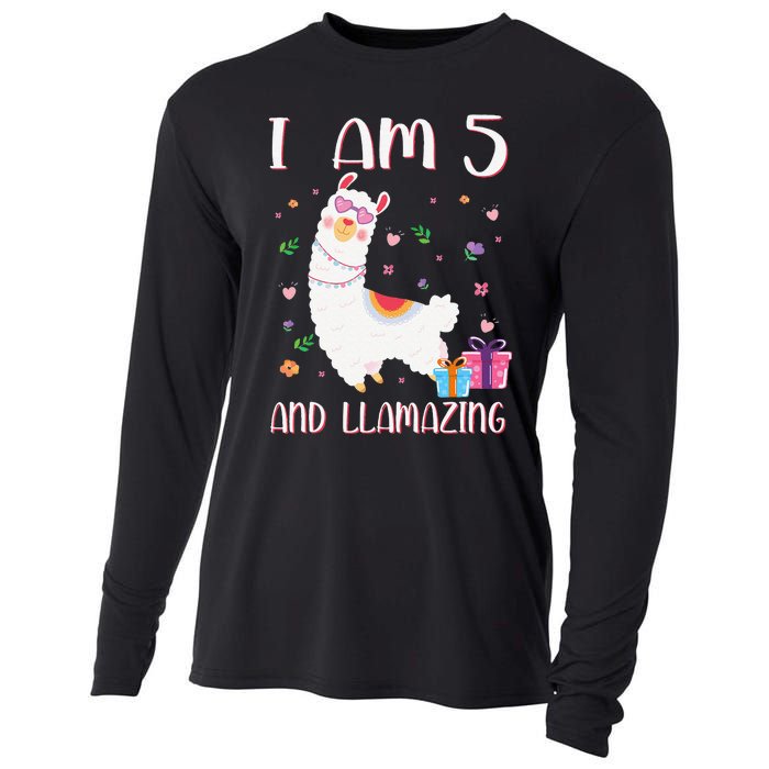 I'm 5 Llamazing Alpaca Llama Happy 5th Birthday Cooling Performance Long Sleeve Crew