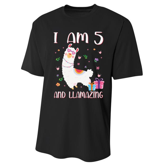 I'm 5 Llamazing Alpaca Llama Happy 5th Birthday Performance Sprint T-Shirt