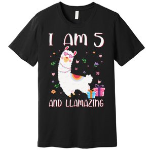 I'm 5 Llamazing Alpaca Llama Happy 5th Birthday Premium T-Shirt