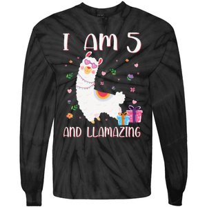 I'm 5 Llamazing Alpaca Llama Happy 5th Birthday Tie-Dye Long Sleeve Shirt