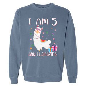 I'm 5 Llamazing Alpaca Llama Happy 5th Birthday Garment-Dyed Sweatshirt