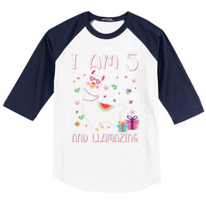 I'm 5 Llamazing Alpaca Llama Happy 5th Birthday Baseball Sleeve Shirt