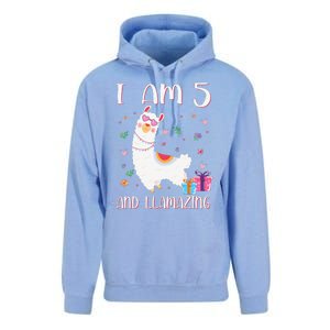 I'm 5 Llamazing Alpaca Llama Happy 5th Birthday Unisex Surf Hoodie