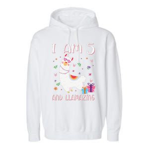 I'm 5 Llamazing Alpaca Llama Happy 5th Birthday Garment-Dyed Fleece Hoodie