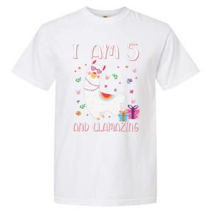 I'm 5 Llamazing Alpaca Llama Happy 5th Birthday Garment-Dyed Heavyweight T-Shirt