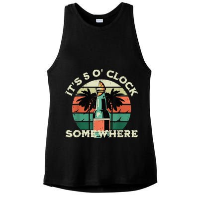 It's 5 O’clock Somewhere Summer Retro Sunset Drinking Ladies PosiCharge Tri-Blend Wicking Tank