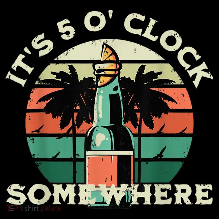 It's 5 O’clock Somewhere Summer Retro Sunset Drinking Flexfit Unipanel Trucker Cap