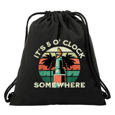 It's 5 O’clock Somewhere Summer Retro Sunset Drinking Drawstring Bag