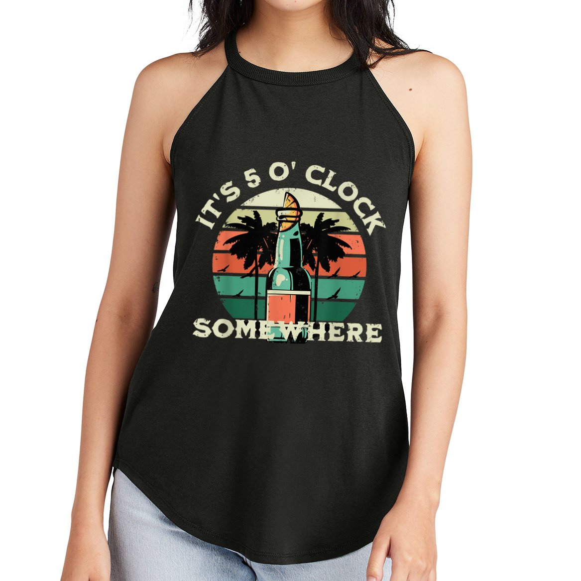 It's 5 O’clock Somewhere Summer Retro Sunset Drinking Women's Perfect Tri Rocker Tank