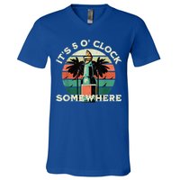It's 5 O’clock Somewhere Summer Retro Sunset Drinking V-Neck T-Shirt