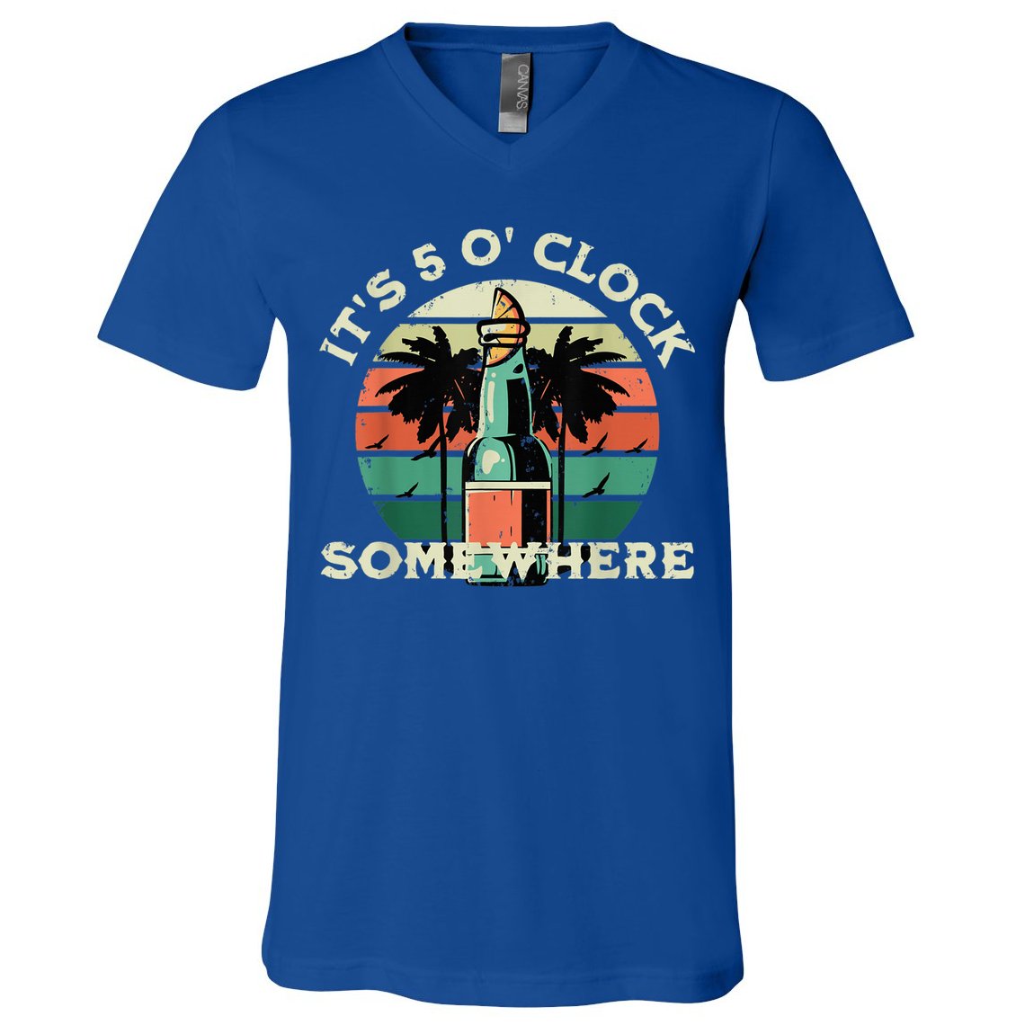 It's 5 O’clock Somewhere Summer Retro Sunset Drinking V-Neck T-Shirt