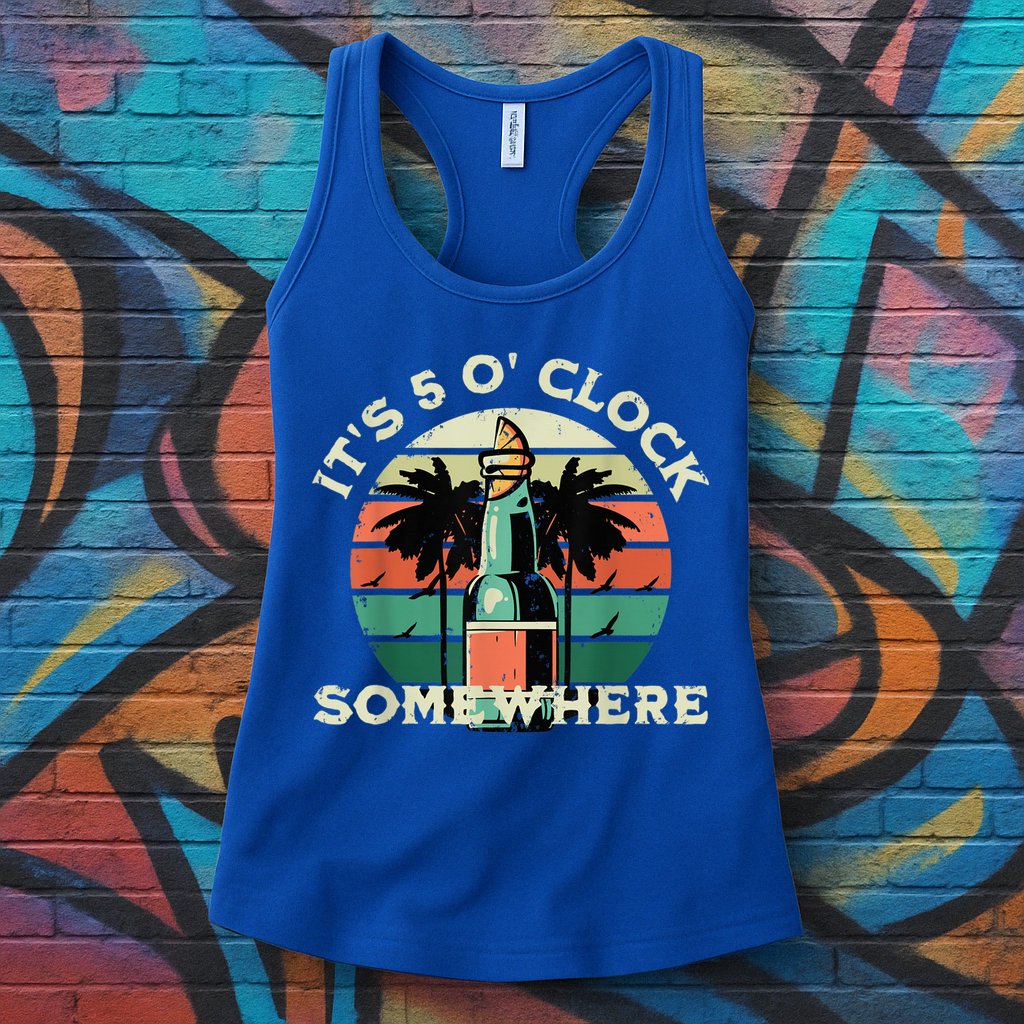 It's 5 O’clock Somewhere Summer Retro Sunset Drinking Womens Tank Top