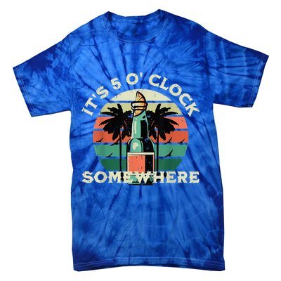 It's 5 O’clock Somewhere Summer Retro Sunset Drinking Tie-Dye T-Shirt