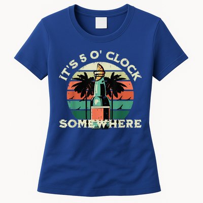 It's 5 O’clock Somewhere Summer Retro Sunset Drinking Womens T-Shirt