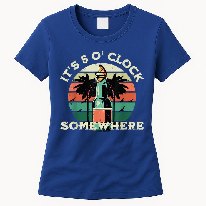 It's 5 O’clock Somewhere Summer Retro Sunset Drinking Womens T-Shirt